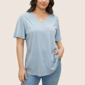 BloomChic Plus Size 2XL Plain Ruffle Sleeve Heather V Neck T-shirt us18-20